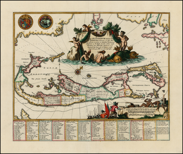 72-Atlantic Ocean and Caribbean Map By John Ogilby