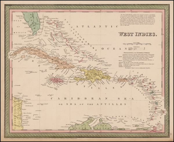 38-Caribbean Map By Thomas, Cowperthwait & Co.