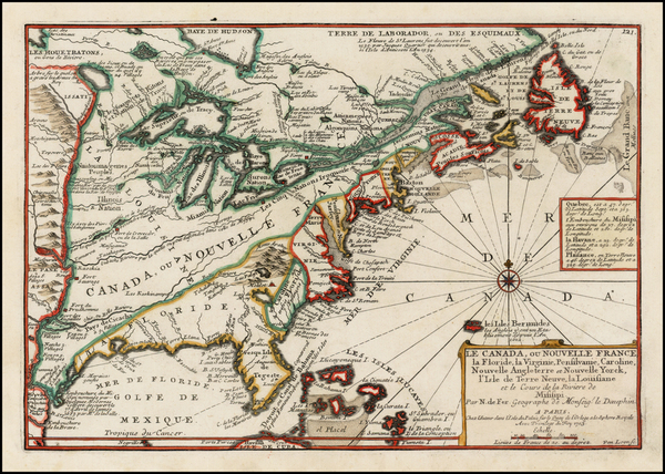 57-United States and Canada Map By Nicolas de Fer