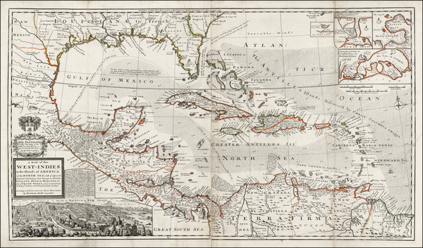 93-South, Southeast, Texas, Caribbean and Central America Map By Hermann Moll