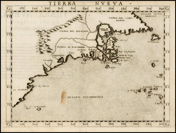 26-New England, Mid-Atlantic, Southeast and Canada Map By Girolamo Ruscelli