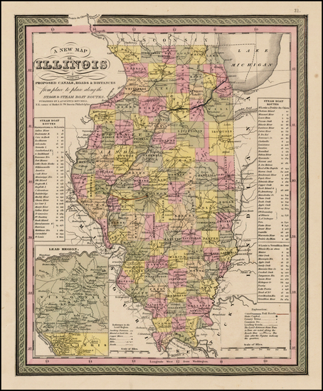 39-Midwest Map By Samuel Augustus Mitchell