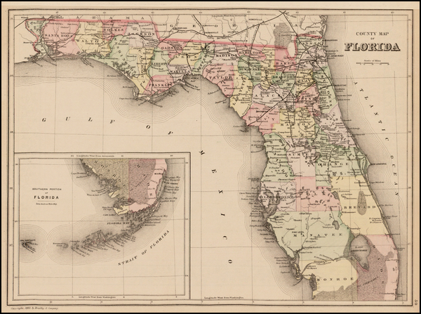 96-Florida Map By Samuel Augustus Mitchell Jr.