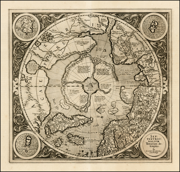 97-Northern Hemisphere, Polar Maps and Alaska Map By Gerard Mercator