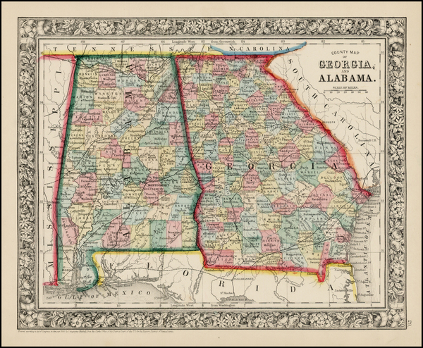 58-South and Southeast Map By Samuel Augustus Mitchell Jr.