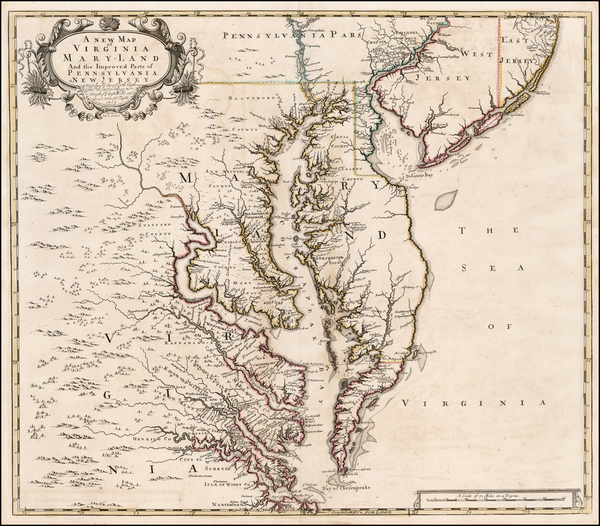 41-Mid-Atlantic, Maryland, Delaware, Southeast and Virginia Map By John Senex