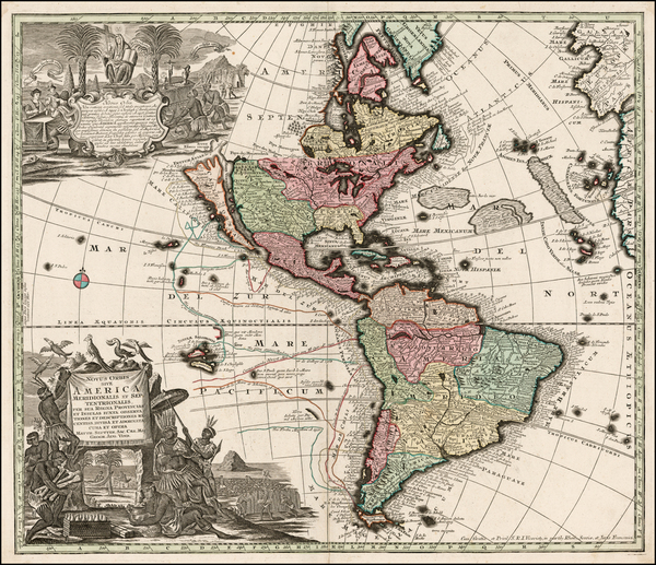 72-Western Hemisphere, South America and America Map By Matthaus Seutter