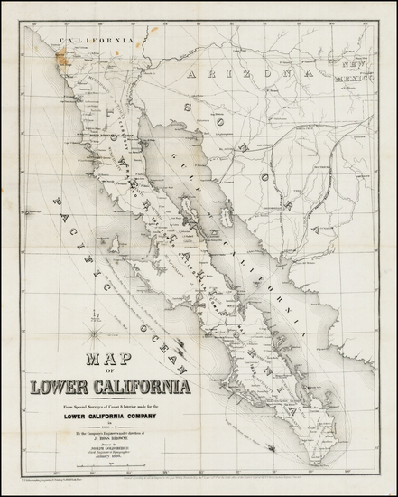 56-Mexico, Baja California and California Map By J. Ross Browne