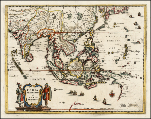 93-China, India, Southeast Asia, Philippines and Oceania Map By Matthaus Merian