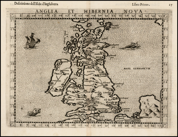 95-British Isles Map By Girolamo Ruscelli