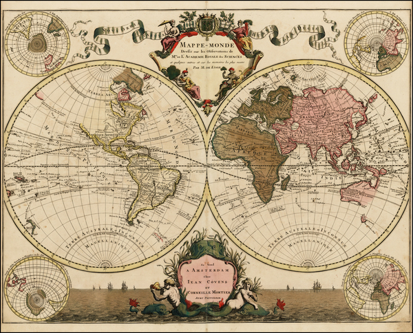 84-World, World and Polar Maps Map By Johannes Covens  &  Cornelis Mortier