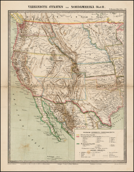 90-Southwest, Rocky Mountains and California Map By Traugott Bromme