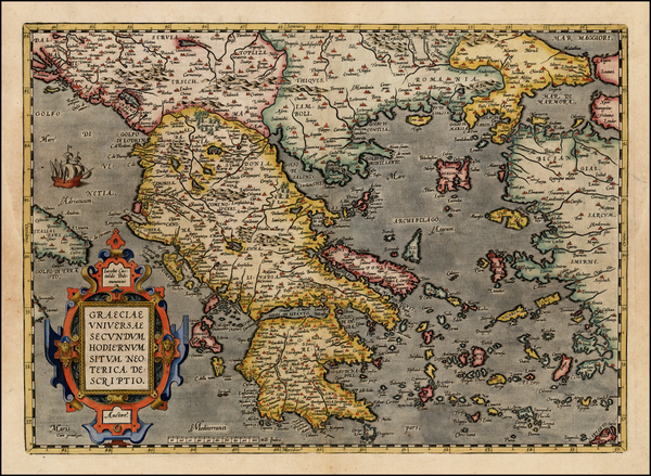 98-Balkans, Turkey, Balearic Islands and Greece Map By Abraham Ortelius