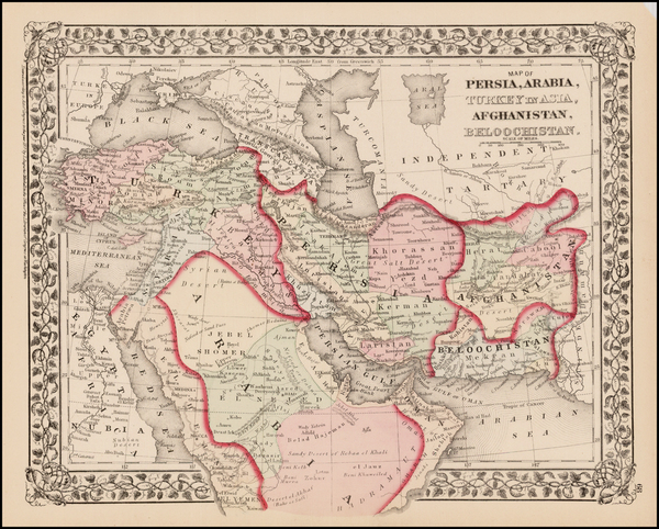 93-Korea, Central Asia & Caucasus and Turkey & Asia Minor Map By Samuel Augustus Mitchell 