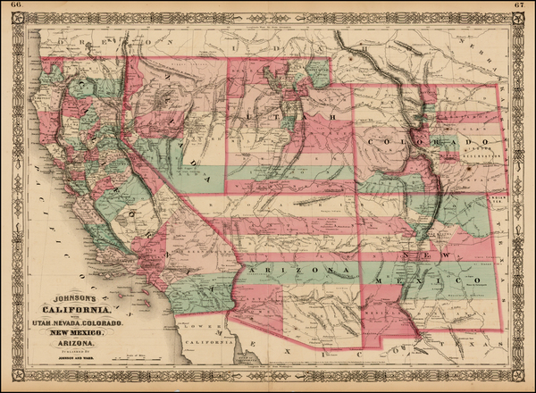 12-Southwest, Rocky Mountains and California Map By Alvin Jewett Johnson  &  Benjamin P Ward