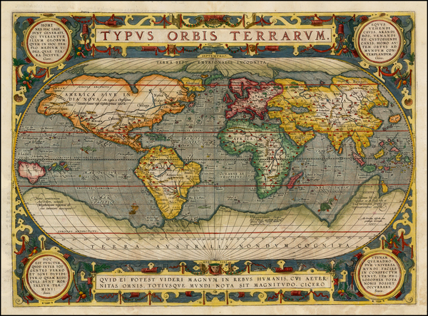 95-World and World Map By Abraham Ortelius