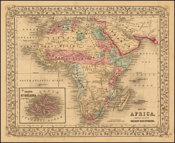 41-Africa and Africa Map By Samuel Augustus Mitchell Jr.