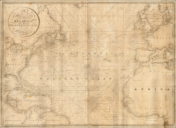 0-Atlantic Ocean, United States, North America and Caribbean Map By William Heather / John Willia