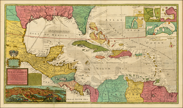 8-South, Southeast, Texas, Caribbean and Central America Map By Hermann Moll