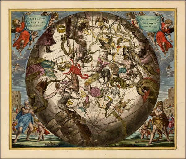 86-Western Hemisphere, Southern Hemisphere and Celestial Maps Map By Andreas Cellarius