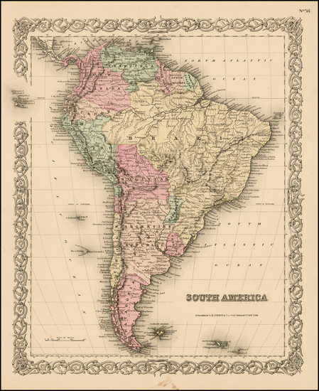 44-South America Map By Joseph Hutchins Colton