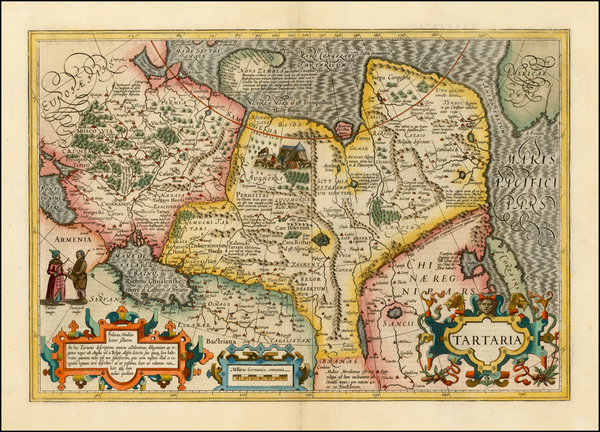 50-Alaska, China, Korea, Central Asia & Caucasus and Russia in Asia Map By Jodocus Hondius