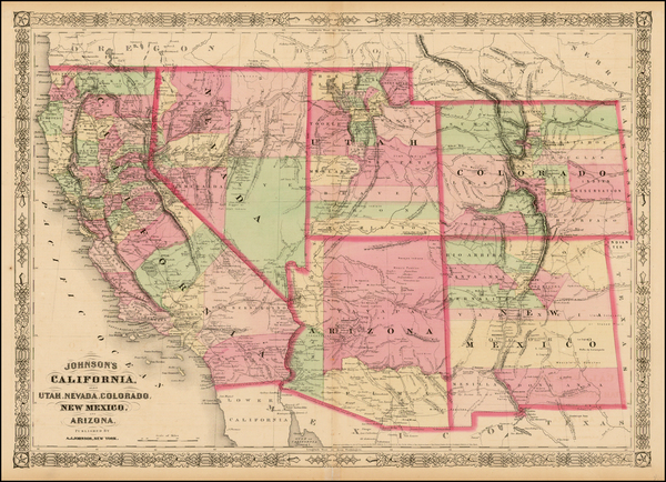 32-Plains, Southwest, Rocky Mountains and California Map By Alvin Jewett Johnson