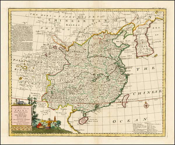 56-China and Korea Map By Emanuel Bowen