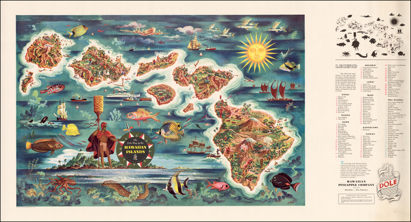 84-Hawaii and Hawaii Map By Hawaiian Pineapple Company