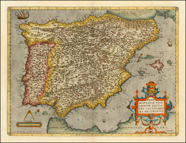 30-Spain and Portugal Map By Abraham Ortelius