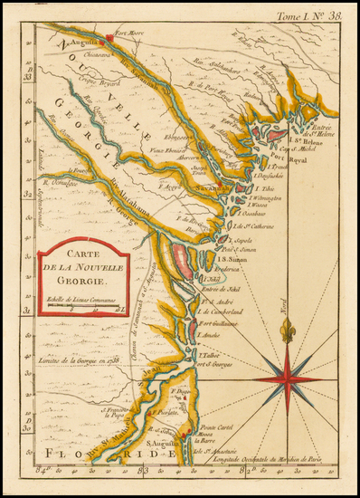 95-Southeast and Georgia Map By Jacques Nicolas Bellin