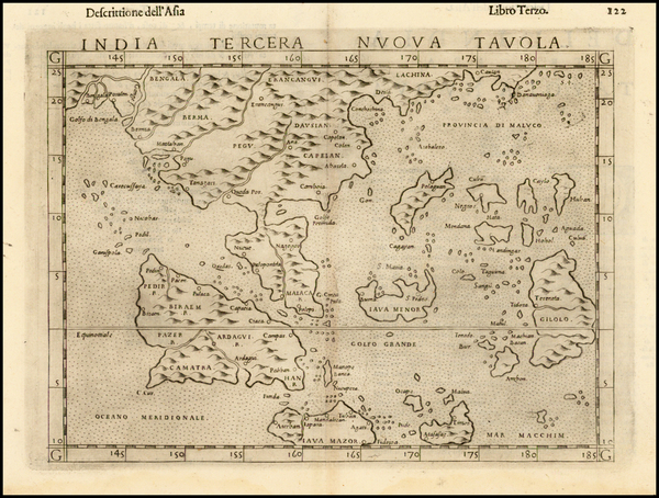 12-India, Southeast Asia, Indonesia and Malaysia Map By Girolamo Ruscelli