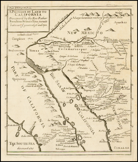 38-Southwest, Mexico, Baja California and California Map By Fr. Eusebio Kino