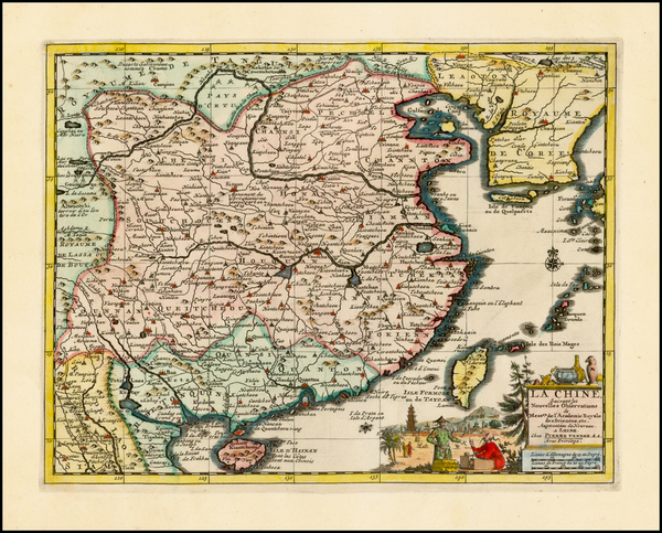 70-China and Korea Map By Pieter van der Aa