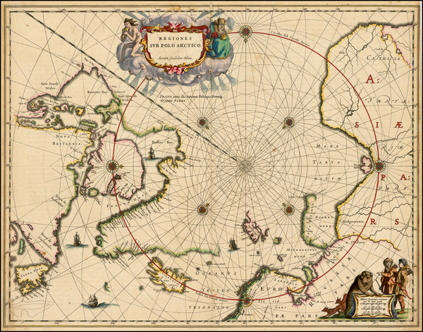 2-Polar Maps, Iceland and Canada Map By Willem Janszoon Blaeu