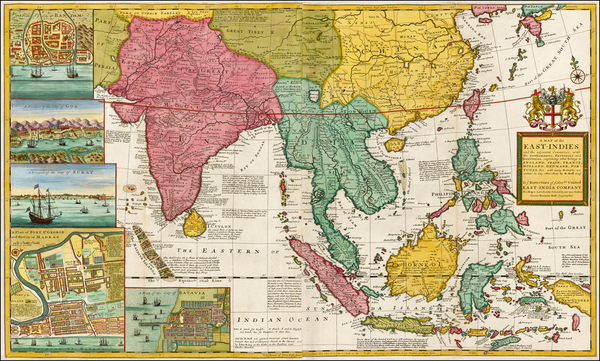 65-Indian Ocean, China, India, Southeast Asia and Philippines Map By Herman Moll