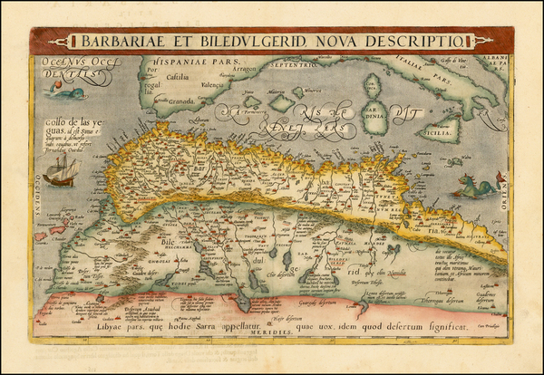 73-Mediterranean, North Africa and Balearic Islands Map By Abraham Ortelius