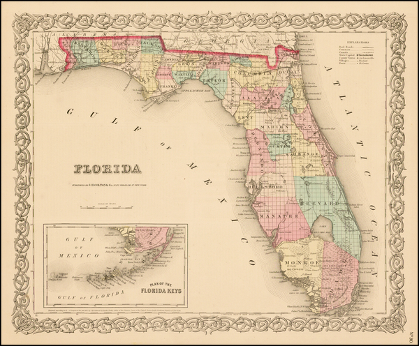 80-Florida Map By Joseph Hutchins Colton