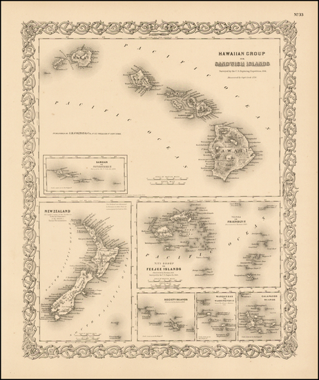 53-Hawaii, New Zealand, Hawaii and Other Pacific Islands Map By Joseph Hutchins Colton