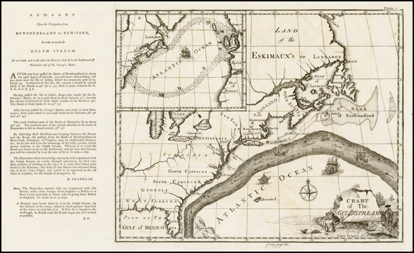 100-Atlantic Ocean, United States, Mid-Atlantic, Florida, Southeast and North America Map By Benjam