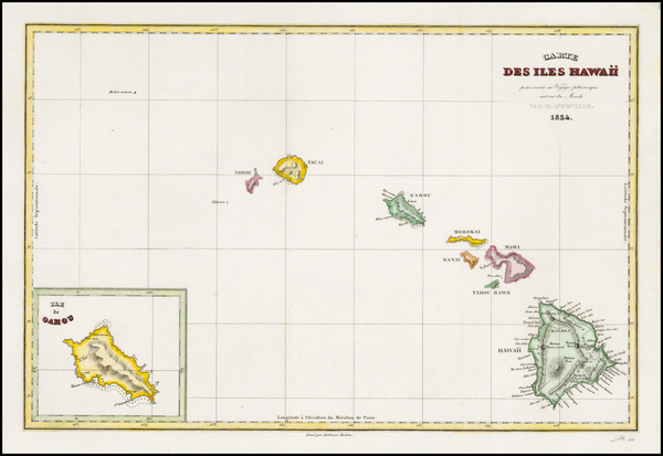 1-Hawaii and Hawaii Map By Jules Sebastian Cesar Dumont-D'Urville