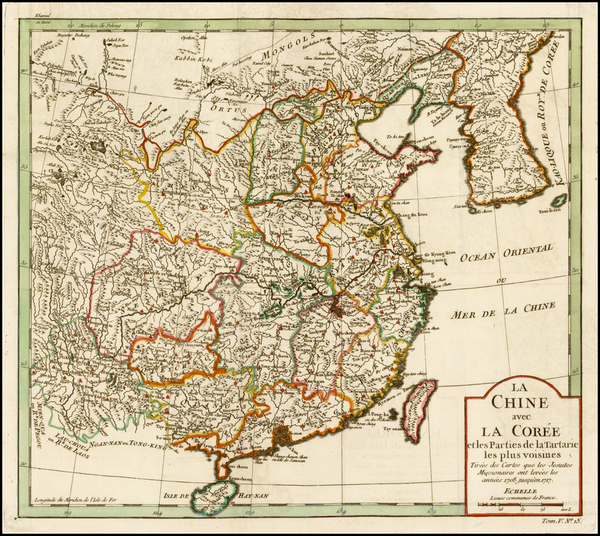 43-China and Korea Map By Jacques Nicolas Bellin