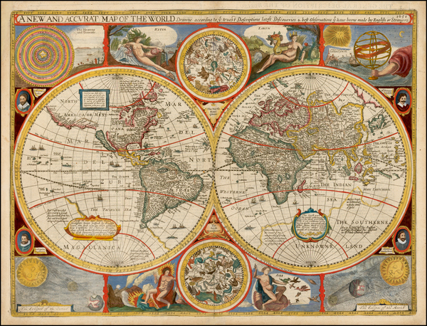 85-World, World and Celestial Maps Map By John Speed