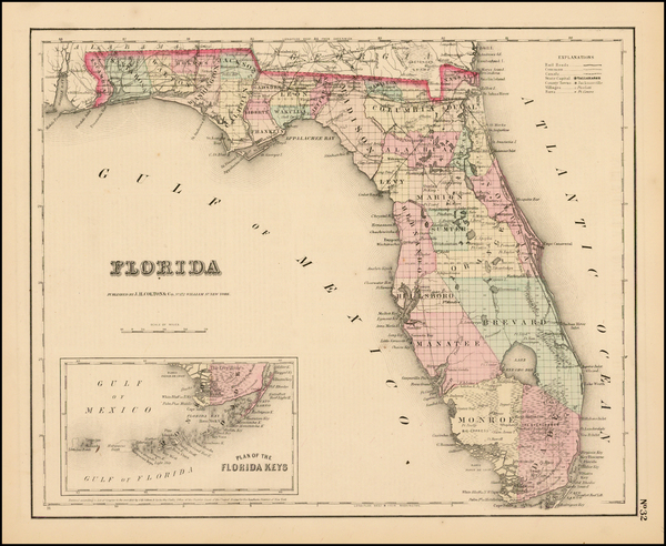 100-Florida Map By Joseph Hutchins Colton