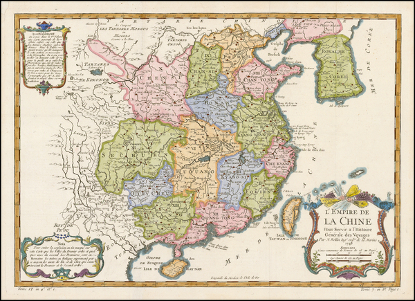 77-China and Korea Map By Jacques Nicolas Bellin