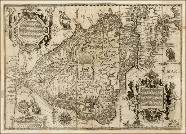 65-Central America, South America, Brazil and America Map By Jan Huygen Van Linschoten / John Wolf