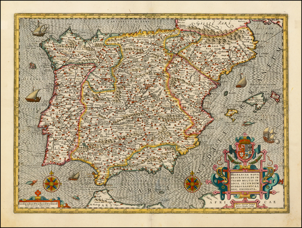 58-Spain and Portugal Map By Henricus Hondius / Petrus Kaerius