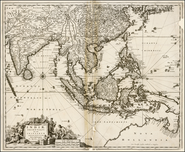 60-China, India, Southeast Asia and Australia Map By Nicolaes Visscher I