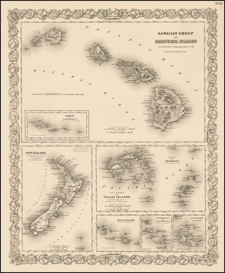 30-Hawaii, New Zealand, Hawaii and Other Pacific Islands Map By G.W.  & C.B. Colton