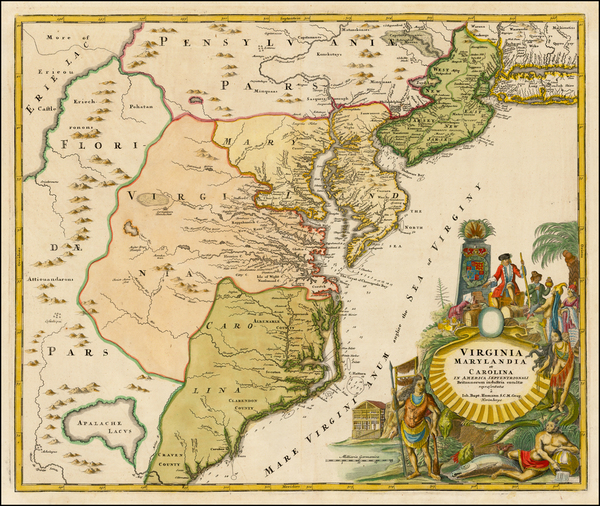 93-Mid-Atlantic and Southeast Map By Johann Baptist Homann